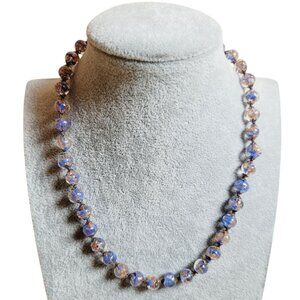 Venetian Glass Necklace Periwinkle Blue Copper Foil Handblown Art Glass Beads
